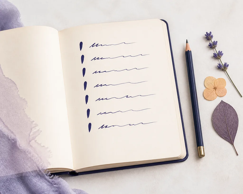 Open notebook showing aligned poem lines for an acrostic writing exercise