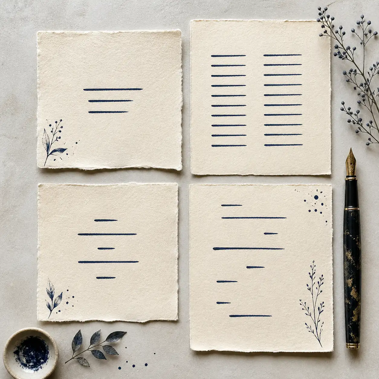 Four paper panels showing compact, formal, playful, and open poem structures